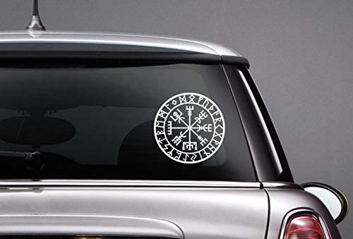 Black/Sliver Vegvisir Rune Circle Sticker Car Decal Window Simple Bumper Car Accessories Decor Unique S886 (White)